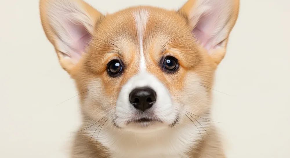 Chiot Welsh Corgi Pembroke rouge et blanc assis dans l'herbe, regard attentif